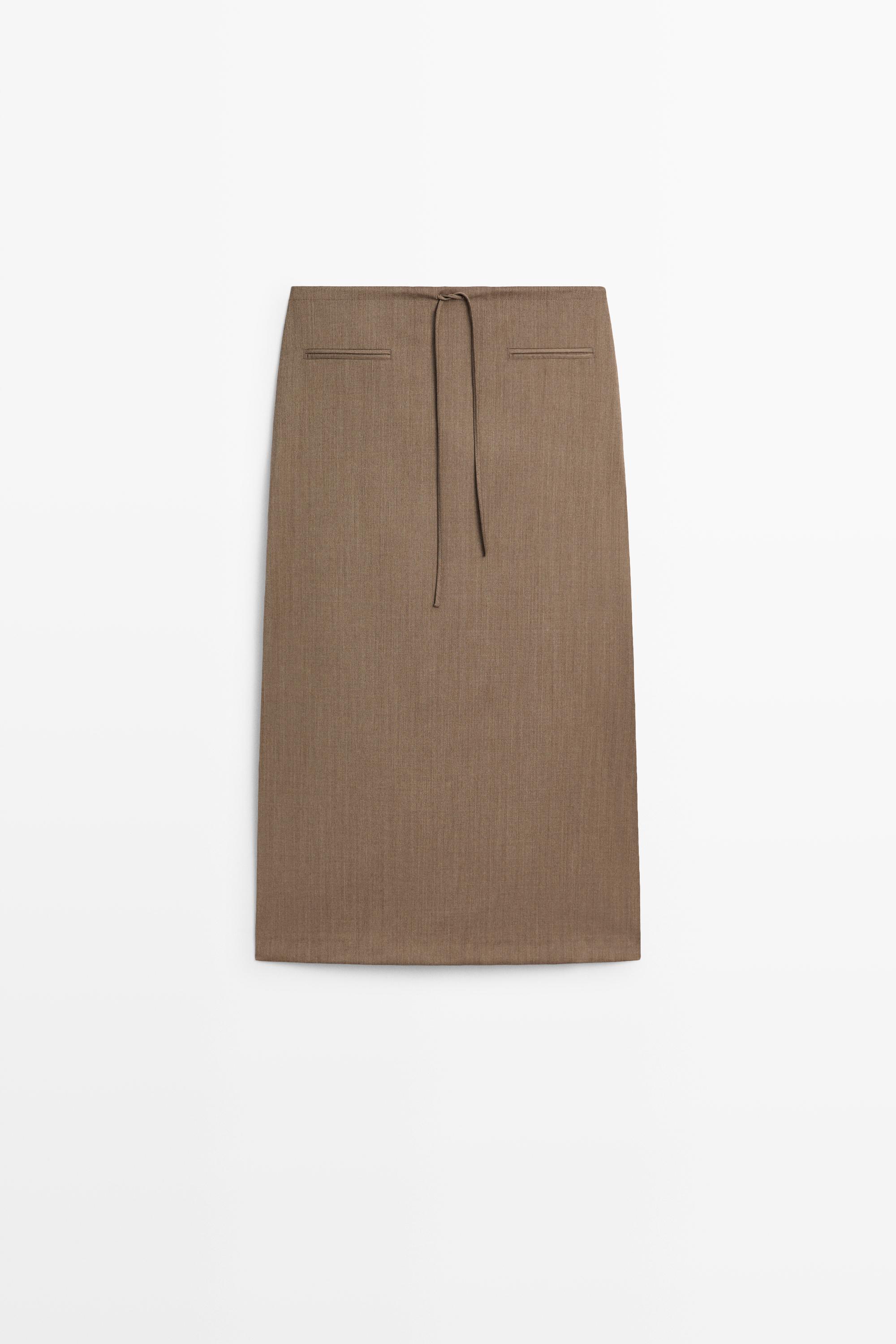 Jupe midi 100 % laine à cordon
